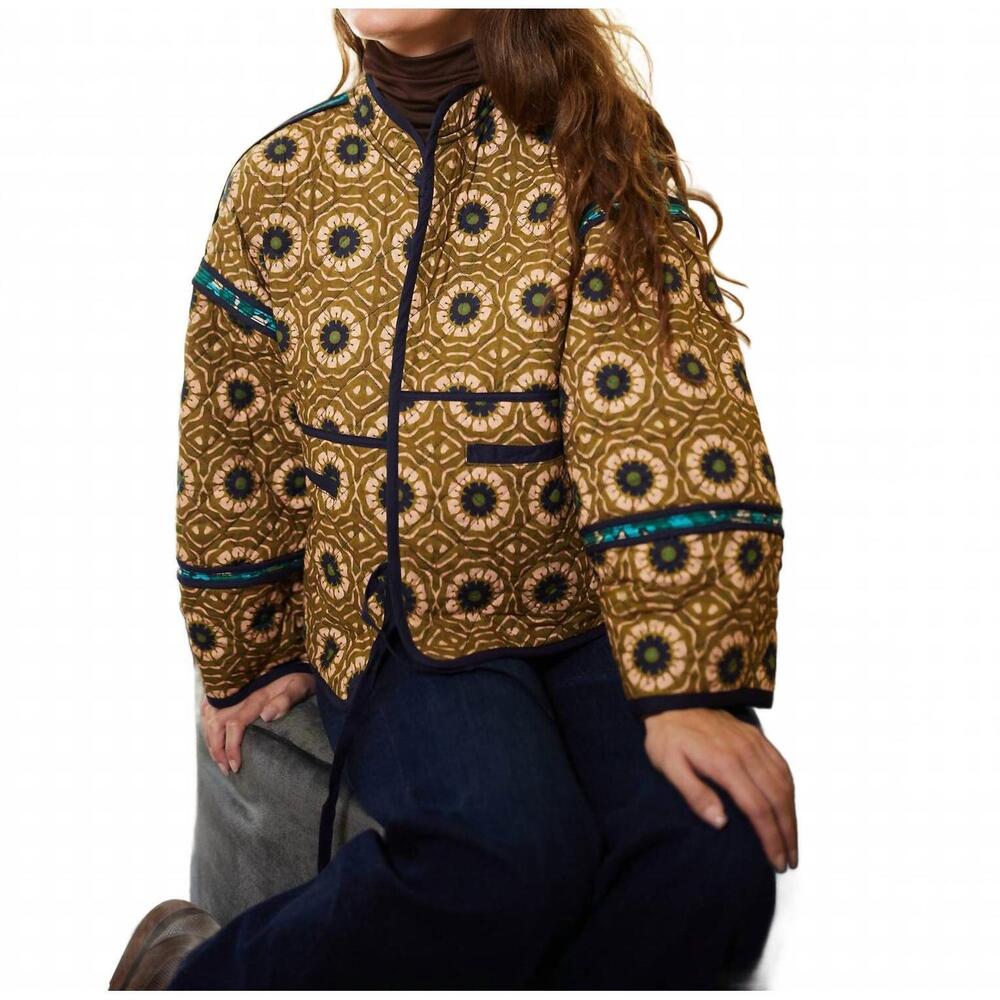 NEW BROOKS AVENUE eloise reversible quilted jacket in poppy teal & dandelion hun